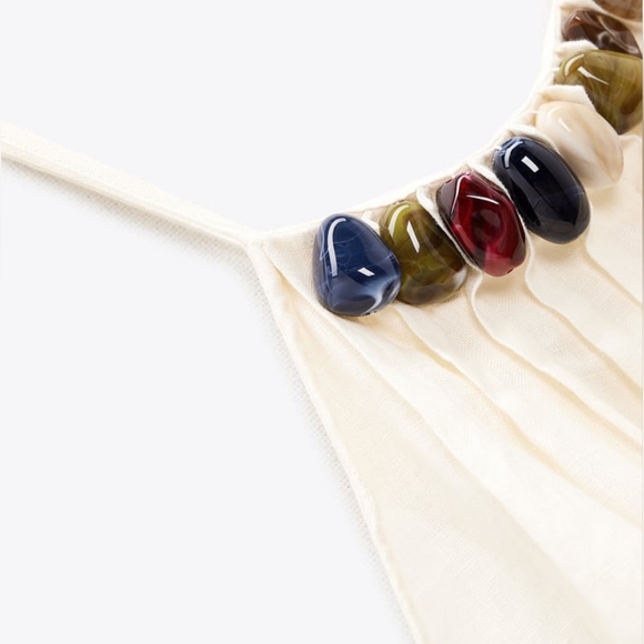 STONE LINEN TOP/Spaghetti strap/Camisole/Cold shoulder - Picture 15 of 15